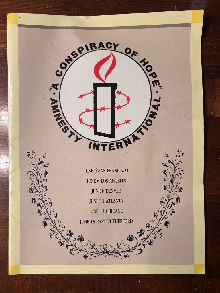 Front cover of the 1986 Amnesty International Conspiracy of Hope Tour program